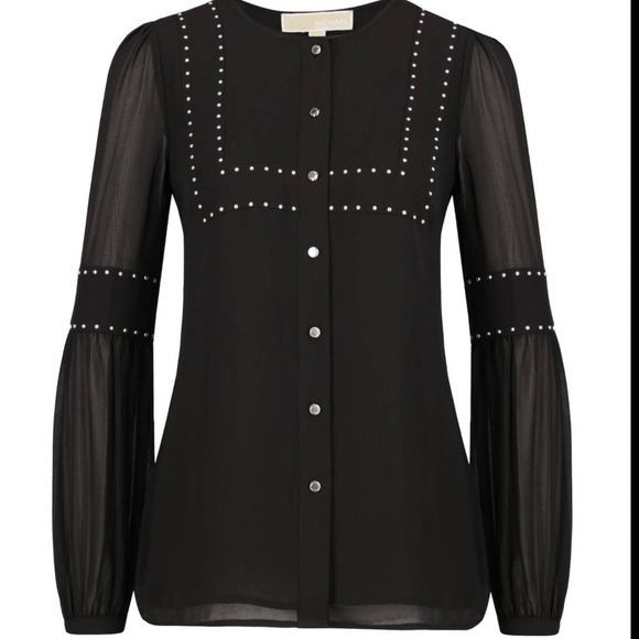 Michael Kors Black HT Button Thru Long Sleeve Blouse - Picture 1 of 9